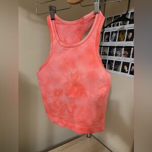 Pink tie-dye Lululemon ebb to street cropped tank